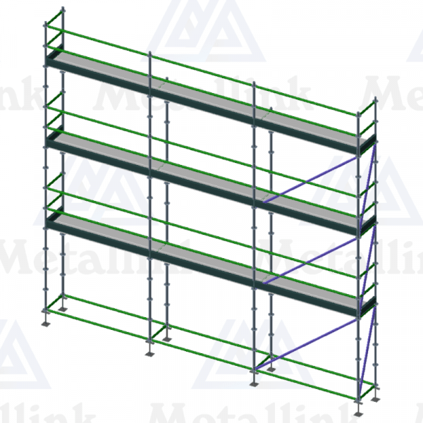 Layout diagram of a 3-storey 7.5m ringlock scaffold for sale.