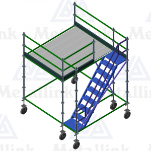 Diagram of a large modular ringlock scaffolding mobile platform with staircase.